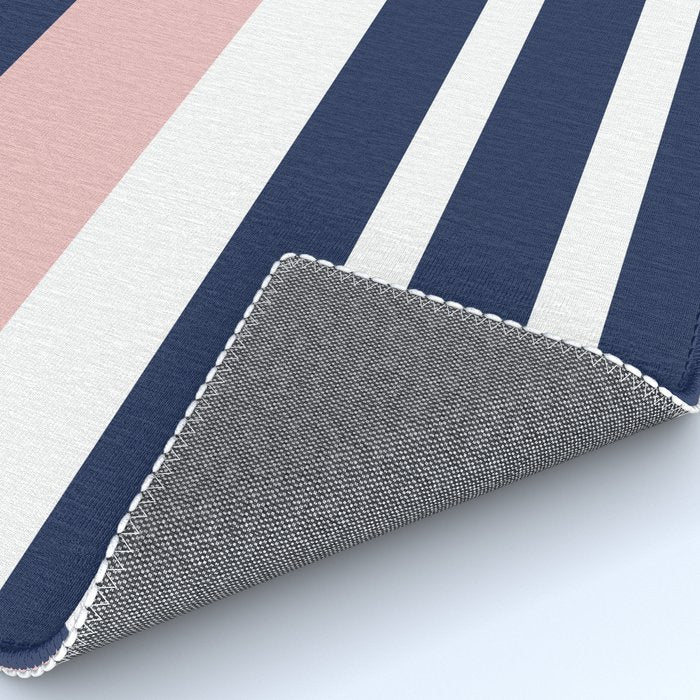 Cheerful Striped Pattern in Navy Blue, Pink, and White Rug Gallery Image 4