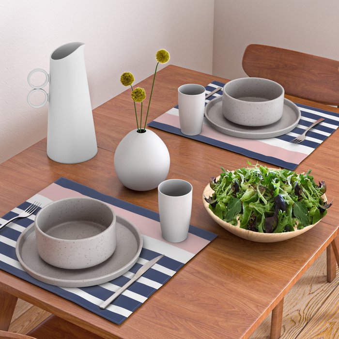 Cheerful Striped Pattern in Navy Blue, Pink, and White Placemat Gallery Image 2