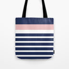 Cheerful Striped Pattern in Navy Blue, Pink, and White Tote Bag Gallery Image 1