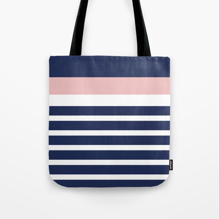 Cheerful Striped Pattern in Navy Blue, Pink, and White Tote Bag Gallery Image 1
