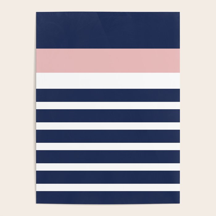 Cheerful Striped Pattern in Navy Blue, Pink, and White Poster Gallery Image 1