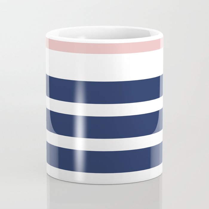 Cheerful Striped Pattern in Navy Blue, Pink, and White Coffee Mug Gallery Image 4