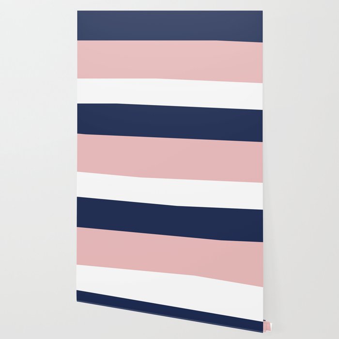Cheerful Striped Pattern in Navy Blue, Pink, and White Wallpaper Gallery Image 2