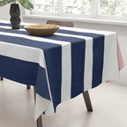 Cheerful Striped Pattern in Navy Blue, Pink, and White Tablecloth Gallery Image 3