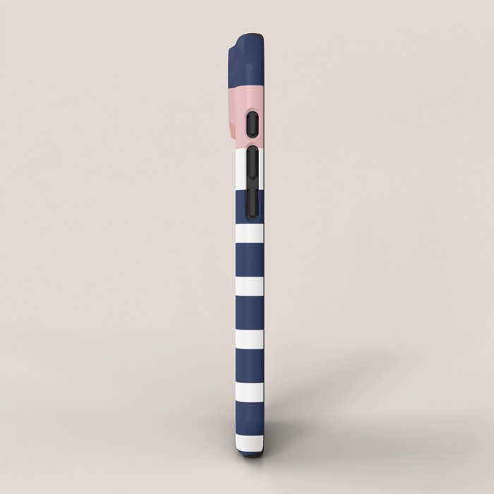 Cheerful Striped Pattern in Navy Blue, Pink, and White iPhone Case Gallery Image 2