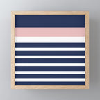 Cheerful Striped Pattern in Navy Blue, Pink, and White Mini Art Print Gallery Image 1