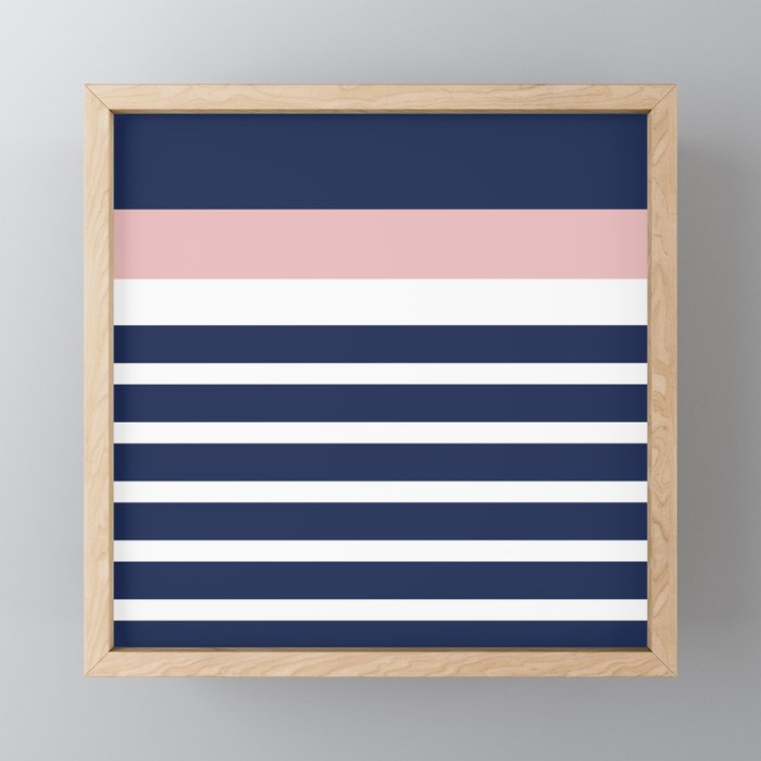 Cheerful Striped Pattern in Navy Blue, Pink, and White Mini Art Print Gallery Image 1