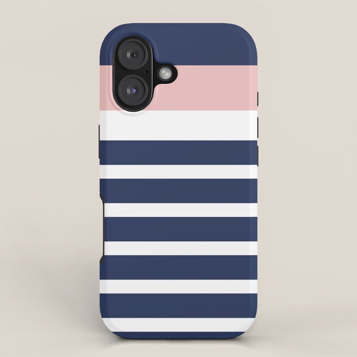 Cheerful Striped Pattern in Navy Blue, Pink, and White iPhone Case Gallery Image 1