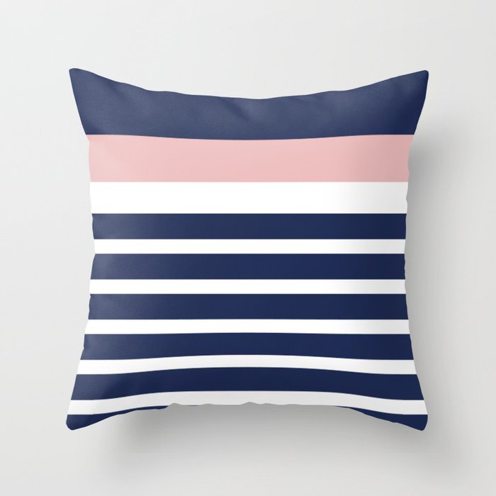 Cheerful Striped Pattern in Navy Blue, Pink, and White Throw Pillow Gallery Image 1