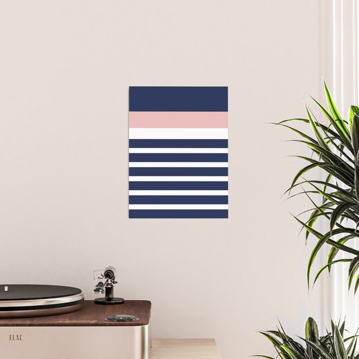 Cheerful Striped Pattern in Navy Blue, Pink, and White Poster Gallery Image 2