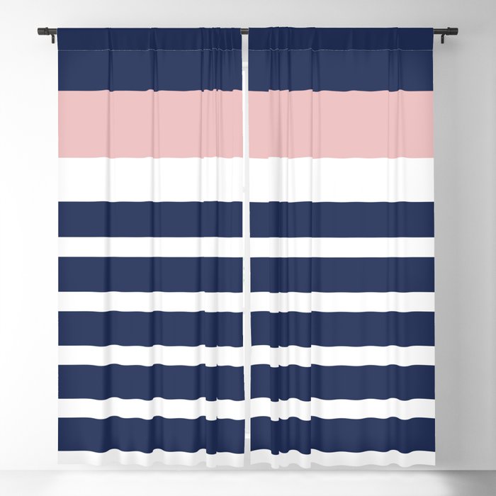 Cheerful Striped Pattern in Navy Blue, Pink, and White Window Curtain Gallery Image 5