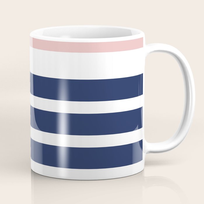 Cheerful Striped Pattern in Navy Blue, Pink, and White Coffee Mug Gallery Image 1
