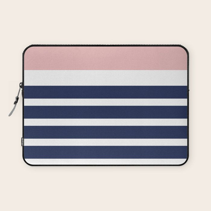 Cheerful Striped Pattern in Navy Blue, Pink, and White Laptop Sleeve Gallery Image 1
