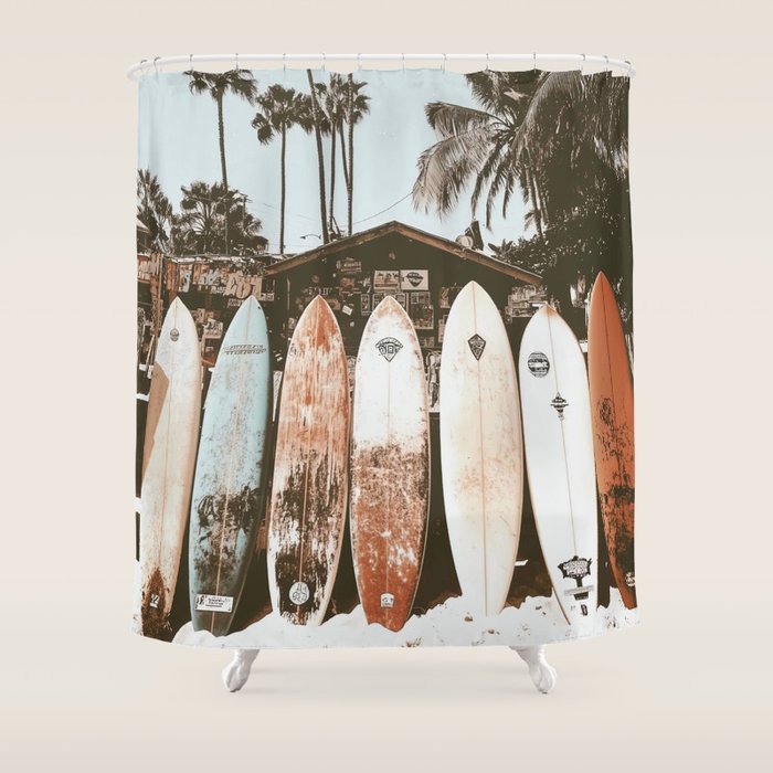 Retro Surfboard California Shower Curtain Gallery Image 1