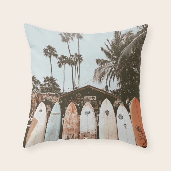 Retro Surfboard California Throw Pillow Gallery Image 1