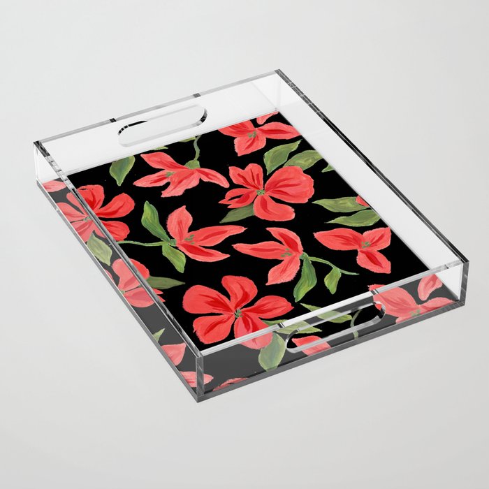 Red bold flowers in black background Acrylic Tray Gallery Image 1
