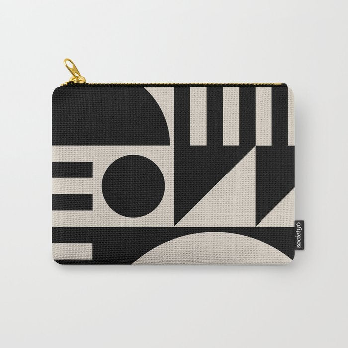 Mid Century Modern Geometric 936 Black and Linen White Carry All Pouch Gallery Image 1