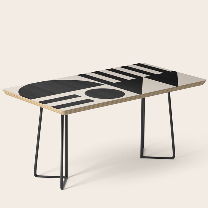 Mid Century Modern Geometric 936 Black and Linen White Coffee Table Gallery Image 1