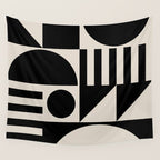 Mid Century Modern Geometric 936 Black and Linen White Wall Tapestry Gallery Image 4