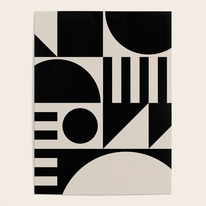Mid Century Modern Geometric 936 Black and Linen White Poster Gallery Image 4