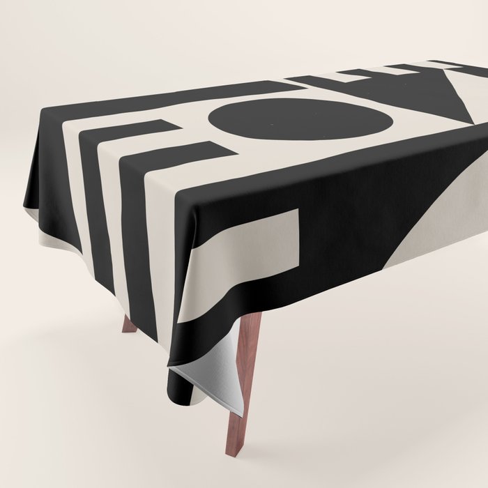 Mid Century Modern Geometric 936 Black and Linen White Tablecloth Gallery Image 1
