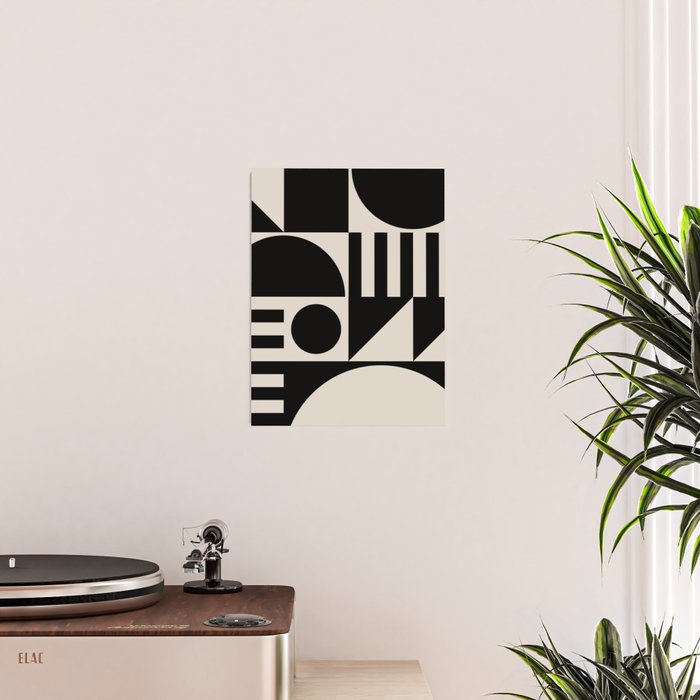 Mid Century Modern Geometric 936 Black and Linen White Poster Gallery Image 2