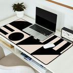Mid Century Modern Geometric 936 Black and Linen White Desk Mat Gallery Image 2