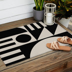 Mid Century Modern Geometric 936 Black and Linen White Outdoor Rug Gallery Image 2