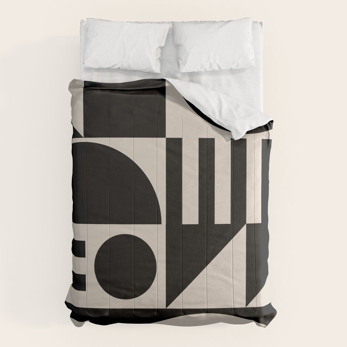 Mid Century Modern Geometric 936 Black and Linen White Comforter Gallery Image 6