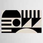Mid Century Modern Geometric 936 Black and Linen White Tablecloth Gallery Image 2