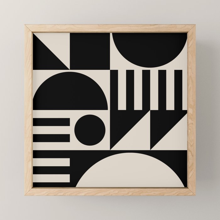 Mid Century Modern Geometric 936 Black and Linen White Mini Art Print Gallery Image 1