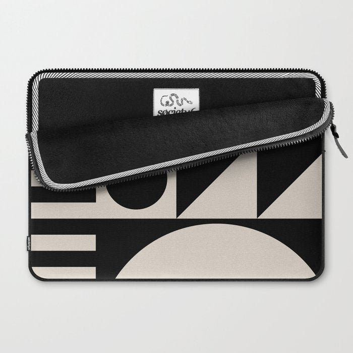 Mid Century Modern Geometric 936 Black and Linen White Laptop Sleeve Gallery Image 2