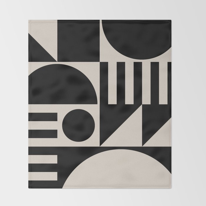 Mid Century Modern Geometric 936 Black and Linen White Throw Blanket Gallery Image 2