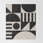 Mid Century Modern Geometric 936 Black and Linen White Throw Blanket Gallery Image 2