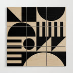 Mid Century Modern Geometric 936 Black and Linen White Wood Wall Art Gallery Image 1