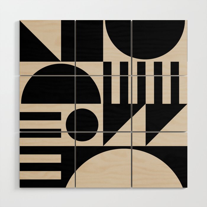 Mid Century Modern Geometric 936 Black and Linen White Wood Wall Art Gallery Image 1