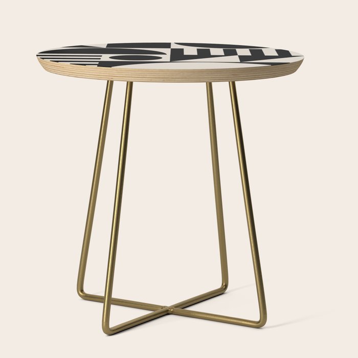 Mid Century Modern Geometric 936 Black and Linen White Side Table Gallery Image 1