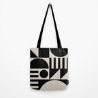 Mid Century Modern Geometric 936 Black and Linen White Tote Bag Gallery Image 2