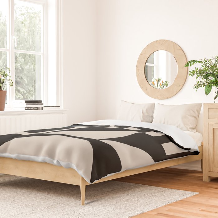 Mid Century Modern Geometric 936 Black and Linen White Duvet Cover Gallery Image 2