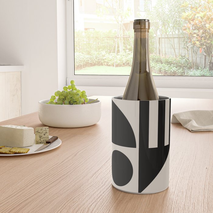 Mid Century Modern Geometric 936 Black and Linen White Wine Chiller Gallery Image 4