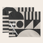Mid Century Modern Geometric 936 Black and Linen White Placemat Gallery Image 1