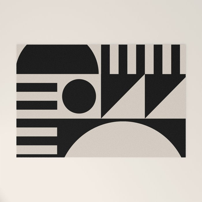 Mid Century Modern Geometric 936 Black and Linen White Welcome Mat Gallery Image 1