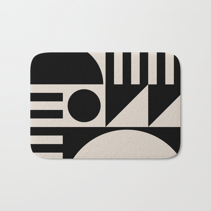 Mid Century Modern Geometric 936 Black and Linen White Bath Mat Gallery Image 1