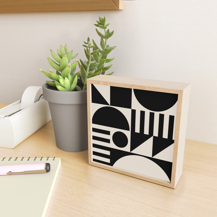 Mid Century Modern Geometric 936 Black and Linen White Mini Art Print Gallery Image 2
