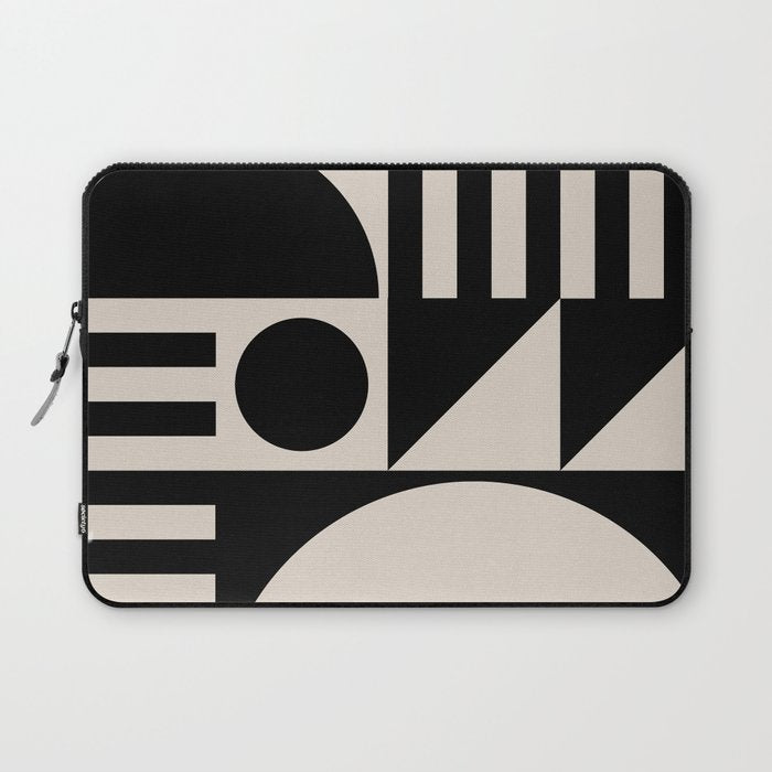 Mid Century Modern Geometric 936 Black and Linen White Laptop Sleeve Gallery Image 1