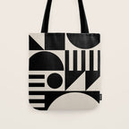 Mid Century Modern Geometric 936 Black and Linen White Tote Bag Gallery Image 1