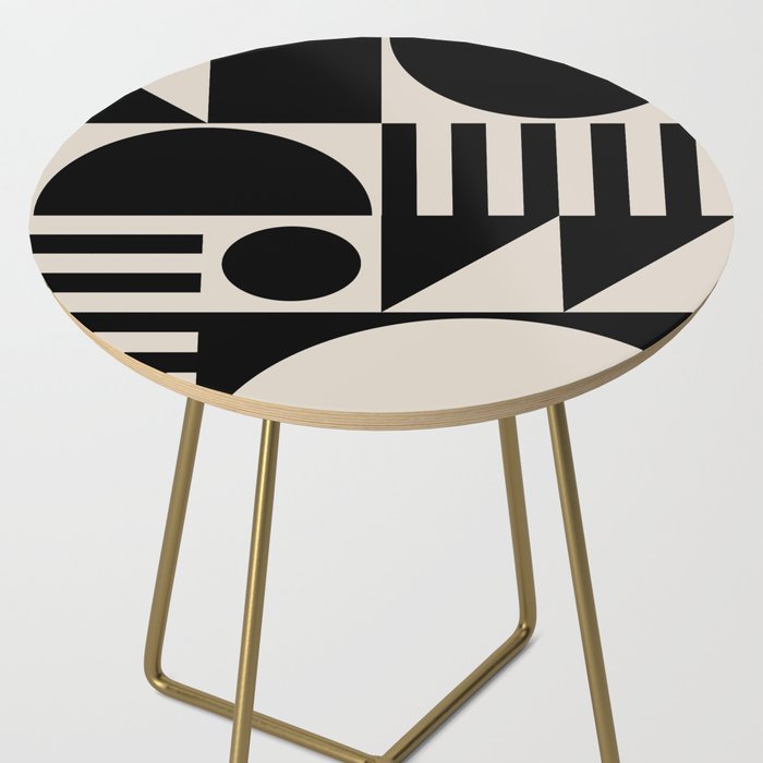 Mid Century Modern Geometric 936 Black and Linen White Side Table Gallery Image 2