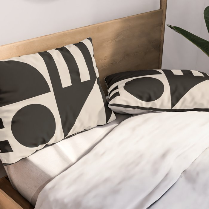 Mid Century Modern Geometric 936 Black and Linen White Pillow Sham Gallery Image 2
