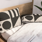 Mid Century Modern Geometric 936 Black and Linen White Pillow Sham Gallery Image 2