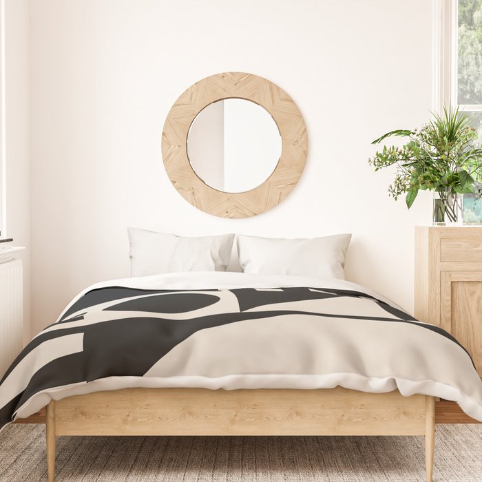 Mid Century Modern Geometric 936 Black and Linen White Duvet Cover Gallery Image 3
